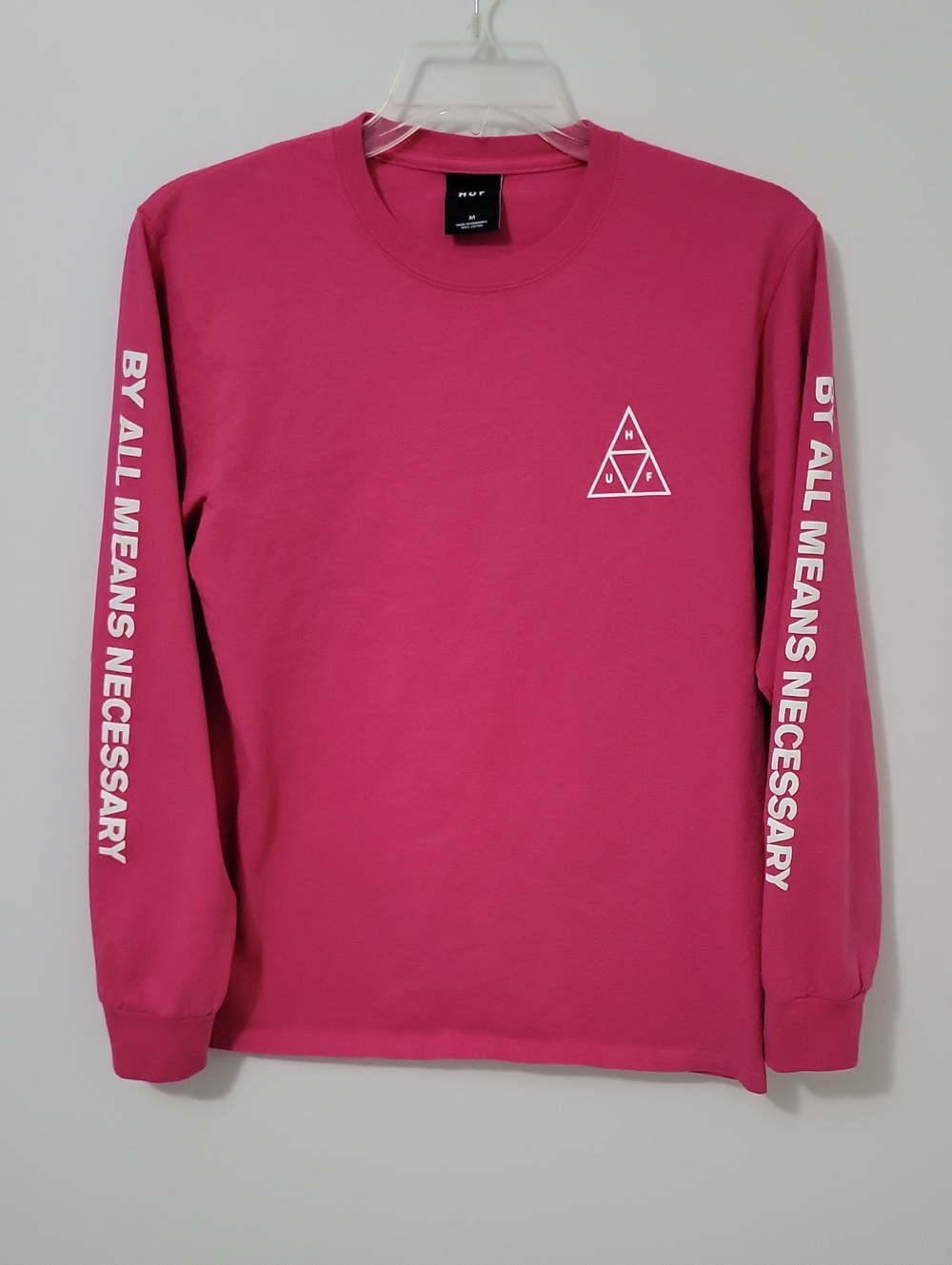 HUF By All Means Necessary Long Sleeve  Pink T-Shirt, Size Medium